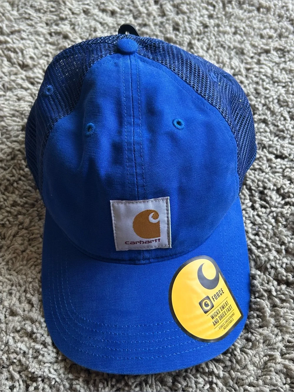 NWT Carhartt Force Hat Mens OS Adjustable Snap Back Blue Canvas Mesh Trucker Cap